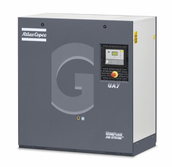 Винтовой компрессор Atlas Copco GA7 FF FM со встроенным осушителем рефрижераторного типа и воздушной системой охлаждения.