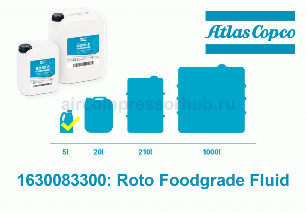 Масло Atlas Copco Roto Foodgrade Fluid для компрессоров. Артикул 1630083300. Объем 5 литров. Масло Atlas Copco Roto Foodgrade Fluid для компрессоров. Артикул 1630083300. Объем 5 литров.