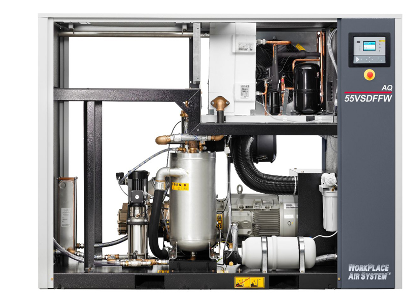 Компрессор Atlas Copco AQ 55 VSD FF со встроенным осушителем и графическим контроллером управления работой компрессора Elektronikon Graphic. Компрессор Atlas Copco AQ 55 VSD FF со встроенным осушителем и графическим контроллером управления работой компрессора Elektronikon Graphic.