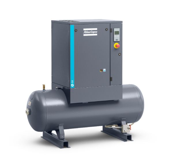 Винтовой, маслозаполненный компрессор Atlas Copco G2 на ресивере для автосервиса.