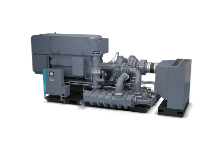 Турбокомпрессор Atlas Copco ZH2250 7. Безмасляный, трехступенчатый, воздушный, турбокомпрессор Atlas Copco ZH2250 7 с предустановленным коллектором охлаждающей воды, встроенным продувочным клапаном с глушителем.